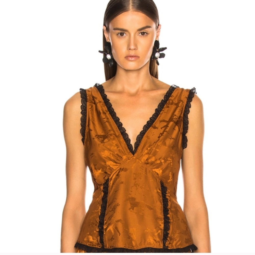 GANNI satin brown horse print cami tank with lace